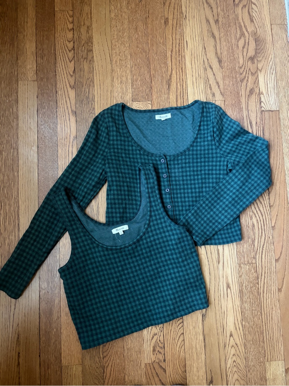 Madewell Green Checked Tank & Henley Knit Top Set